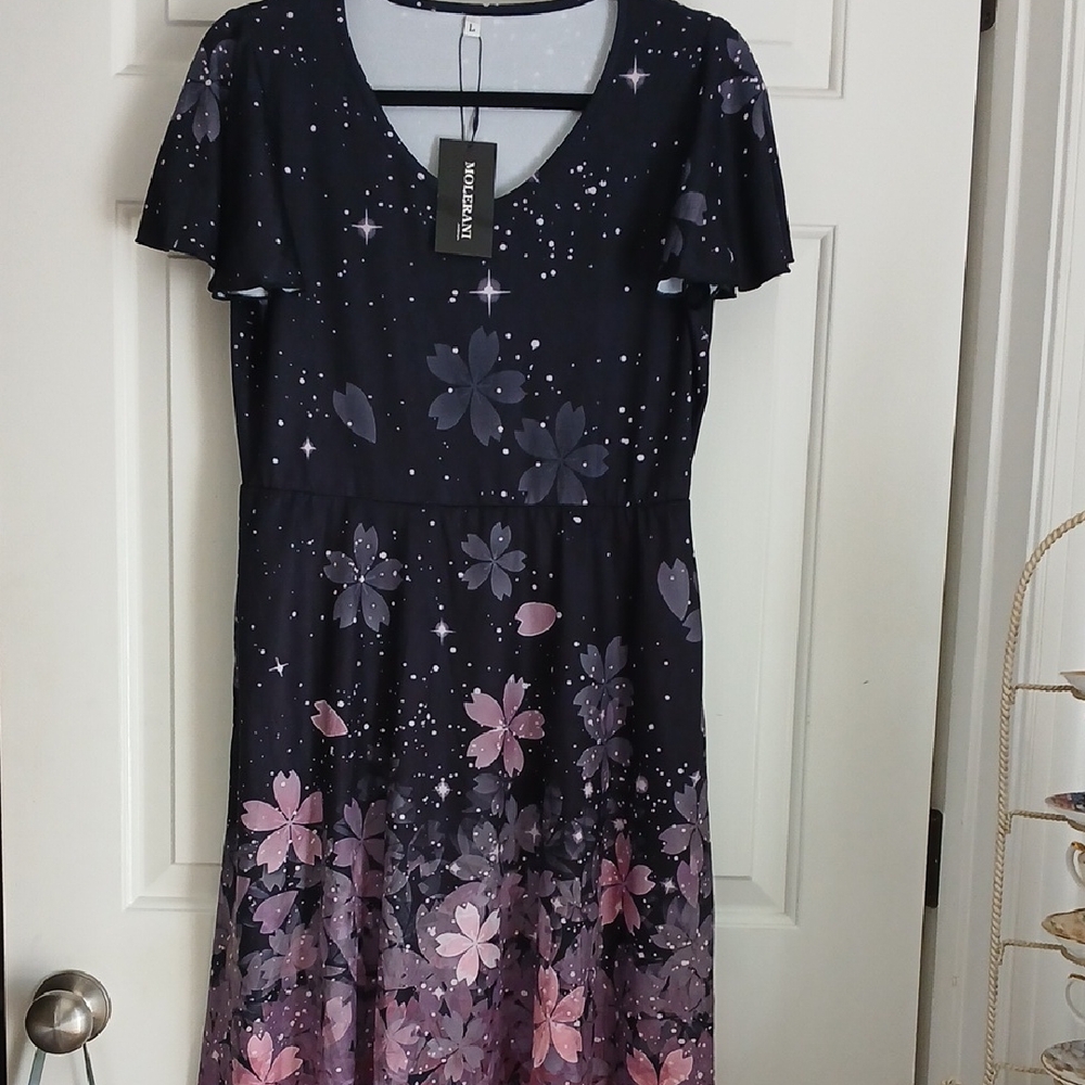 Black Floral Gradient A-line Dress by Molerani